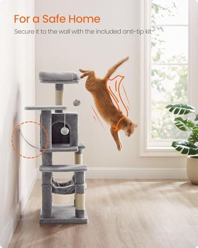 Feandrea Cat Tree Tower, 112 cm, 2 Perches, Hammock, Light Gray — view 9
