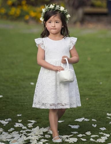 Arshiner Flower Girl Dress Toddler Lace Tutu White Ruffle Sleeve Wedding Birthday Party Tulle Dresses — view 3