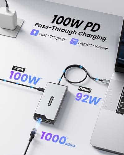 USB C Hub, 12-in-1 Docking Station Dual Monitor with 2 HDMI, VGA, RJ45, 100W PD, USB-C Data,1 USB 3.0, 3 USB 2.0, SD/TF Card Reader, for MacBook/Dell/HP/Lenovo,Silver — view 4