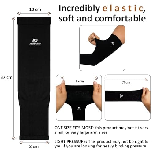 AetherGear Arm Sleeve (2 pack) - Compression Cover Arm Sleeves Men and Women for Sports, Outdoors, UV Protection (Black) — view 3