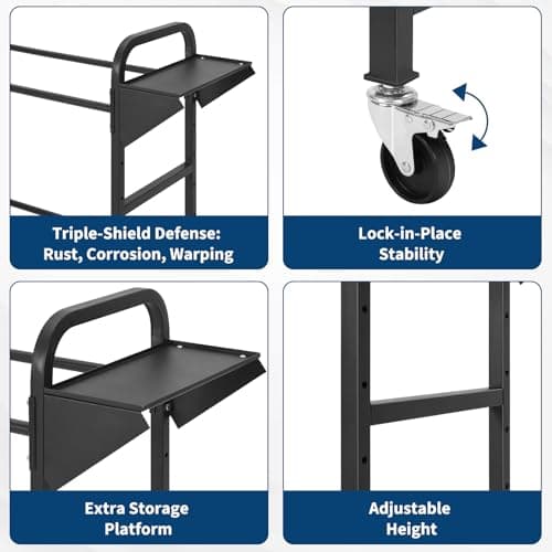 IDEALHOUSE Adjustable Tire Storage Rack, 45" x 18" x 41" Rolling Tire Organizer with Locking Casters for Garage, Shop & Workshop, Black — view 4