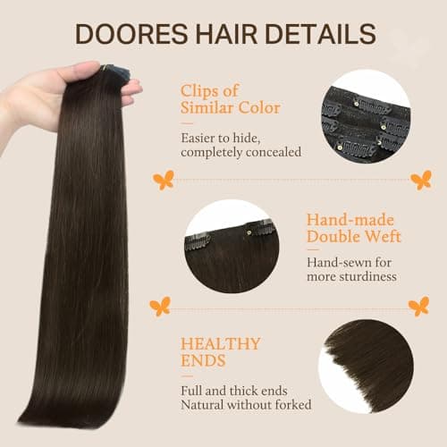 DOORES Clip in Hair Extensions Dark Brown 120g 7pcs 20 Inch Remy Human Hair Extensions Clip in Real Hair Extensions Natural Hair Straight Thick hair extensions for women — view 2