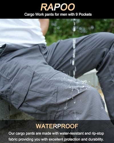 Rapoo Cargo Work Pants for Men Tactical Hiking Military Army Pants for Men Many Pockets Elastic Waistband Water Resistant Mens Ripstop Breathable Carpenter Pants Grey 34Wx30L — view 3