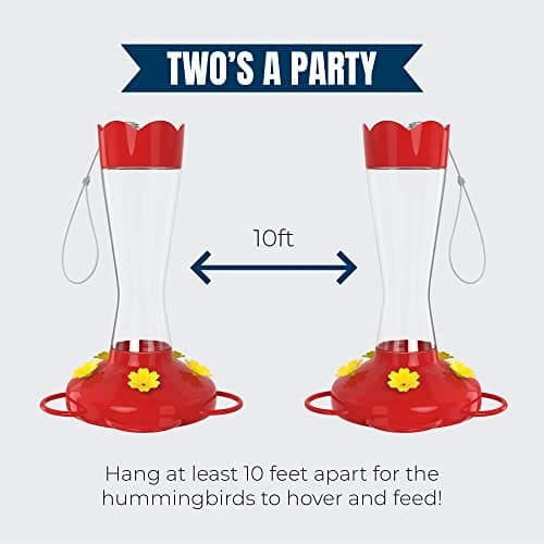 MEKKAPRO Hummingbird Feeders for Outdoors Glass - Red Hummingbird Feeders for Outdoors, Metal Ring, Bee-Proof Design, Easy Assembly, Red Hummingbird Feeder (Classic, 10oz - 2 Pack) — view 3