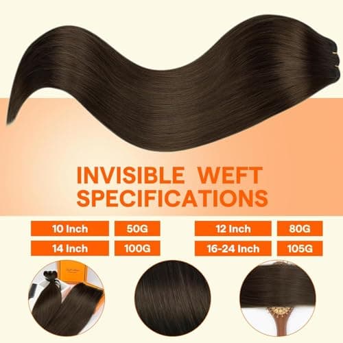 Full Shine Sew in Hair Extensions Real Human Hair 22 Inch Weft Extensions Color 2 Dark Brown Double Weft Full Head Straight Human Hair 105 Grams Hair Extensions Sew in Bundles Straight Hair — view 2