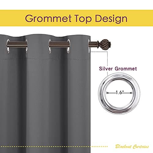 NICETOWN Short Blackout Curtain Panels - Bedroom Thermal Insulated Grommet Top Blackout Window Draperies Rideaux (W42 x L45 Inches, Grey, 2 Panels) — view 3
