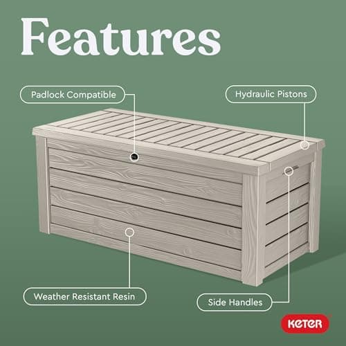 Keter Westwood 150 Gallon Resin Large Outdoor Storage Box for Patio Furniture, Outdoor Cushions, Garden Tools and Pool Floats, Beige — view 3