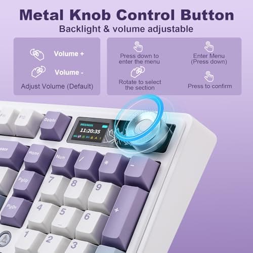 MIKIBY AJAZZ AK980 Mechanical Keyboard, Creamy & Thocky with Smart Display & Knob, 98% Wireless Tri-Mode BT/2.4G/USB-C, Hot Swappable, RGB Light for Win & Mac (Purple, Murad Switch) — view 3