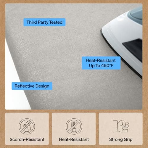 GORILLA GRIP Reflective Silicone Ironing Board Cover, Resist Scorching and Staining, 15x54 Inch, Hook and Loop Fastener Straps, Pads Fit Large and Standard Boards, Elastic Edge, Thick Padding, Silver — view 4
