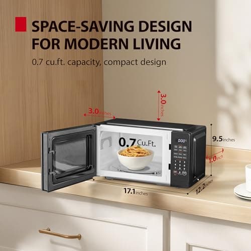 TOSHIBA Small Microwave Oven with 11 Power Levels, ChefDefrost, Sound On/Off & Eco Mode, Cu Ft, 700W, Black, MM-EM07PA(BK), 0.7 Cu.Ft