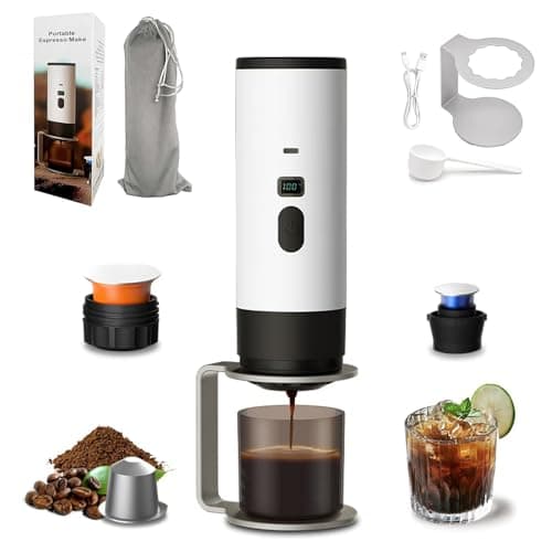 3-in-1 Portable Coffee Maker, 15 Bar Portable Espresso Machine with LED Display and 90ml Sink, Compatible with Ground Coffee & Capsules(Ns&DG) for RV, Hiking, Office, Auto-Heating, USB-C (White)