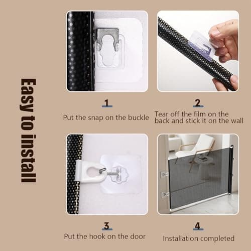 Retractable Dog Gate, Anti-Jumping Partition Fence for Dogs, No Drill Retractable Pet Safety Barrier, Reinforced Mesh Safety Barrier, Portable Indoor Mesh Gate, for Decks, Stairs, Doorways — view 4