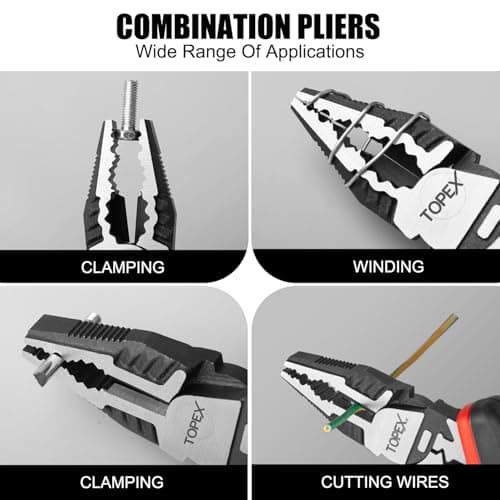 TOPEX 4 Piece Pliers Set with Ergonomic Non-Slip Handle (190 mm Diagonal Cutters, 200 mm Combination Pliers, 200 mm Long Nose Plier, 250 mm Water Pump Plier) for Demanding Tasks & Home Use — view 5