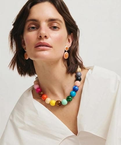 WOWORAMA Colorful Chunky Necklaces for Women Oversized Multicolor Resin Beads Choker Necklace Large Bold Statement Beads Ball Necklace Boho Holiday Jewelry — view 4