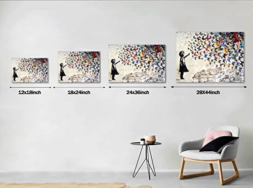 Banksy Wall Art Graffiti Street Giclee Canvas Paintings Poster and Prints Kid Graffiti Wall Pictures girl Figure Street Graffiti Picture Artwork Modern Framed Art for Home Wall Decor -24" Wx36 H — view 4