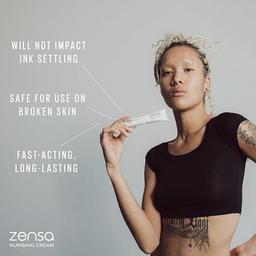 Zensa Tattoo Numbing Cream 5% Lidocaine, Safe on Broken Skin | Fast-Acting Pain Relief for Tattoos, Microneedling, Waxing, Injections | Vegan, Steroid-Free, Professional-Grade | Best Tattoo Numbing Cream 1 Oz (DIN 02449684) — view 2