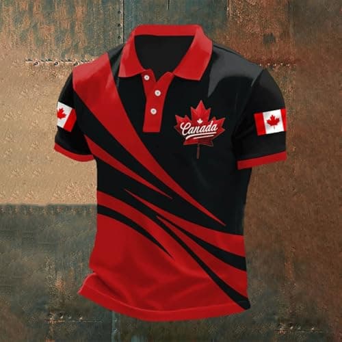 Mens Canada Polo Shirt Vintage Canadian Maple Leaf Flag Graphic Golf Shirts Summer Casual Patriotic 1st July T-Shirt Tee Tops
