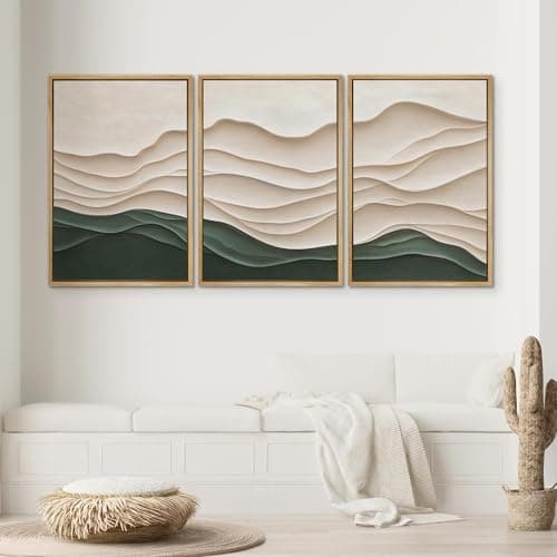 SIGNWIN Framed Canvas Print Wall Art Set Textured Paper Cut Landscape Beige and Green Minimalist Illustrations Modern Art Rustic Relax/Calm for Living Room, Bedroom, Office - 24"x36"x3 Natural