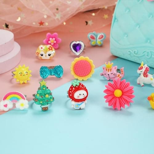 PinkSheep Little Girl Jewel Rings in Box, Adjustable, No Duplication, Girl Pretend Play and Dress Up Rings (24 Lovely Ring) — view 3
