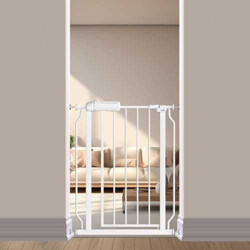 Fairy Baby Narrow Baby Gate 24-27 Inch Auto Close Child Safety Gates for Stairs Banister Doorways Hallway, Pure White