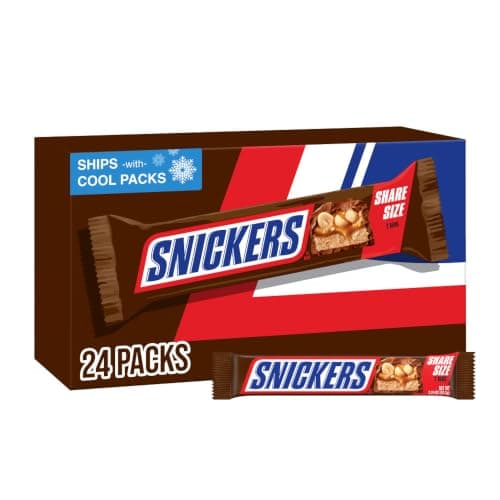 SNICKERS Milk Chocolate Candy Bars, Share Size Bulk, 3.29 oz, Pack of 24