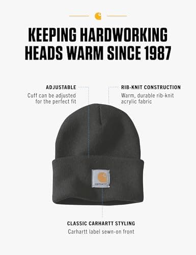 Carhartt Mens Knit Cuffed Beanie Hat, Black, One Size US