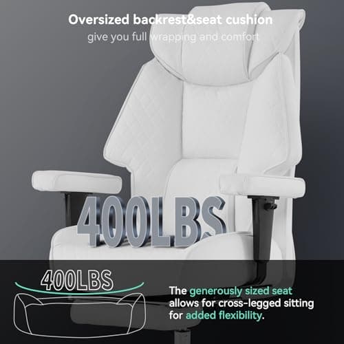 EXCEBET Big and Tall Office Chair with Footrest, PU Leather High Back Executive Office Chair 400lbs, Ergonomic Computer Chairs Lumbar Support for Heavy People (White) — view 2