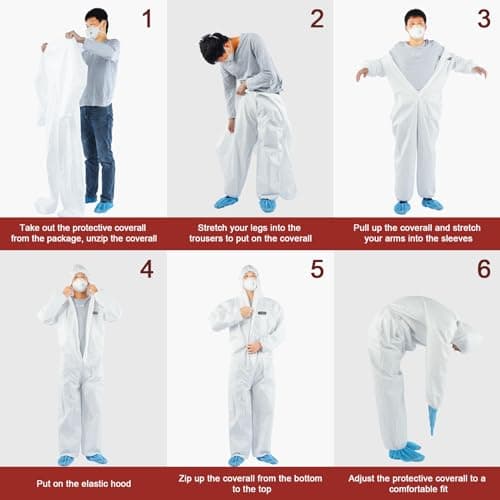 Hazmat Suit Disposable coveralls | Full Body Protective Suits in 7 Sizes with Multiple Specifications With Hood, X-Large, White, 1 — view 5