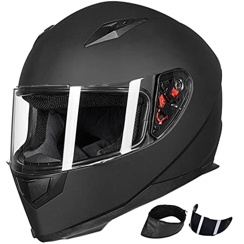 ILM Full Face Motorcycle Street Bike Helmet with Removable Winter Neck Scarf + 2 Visors DOT Model ILM-313 (M, Matte Black)