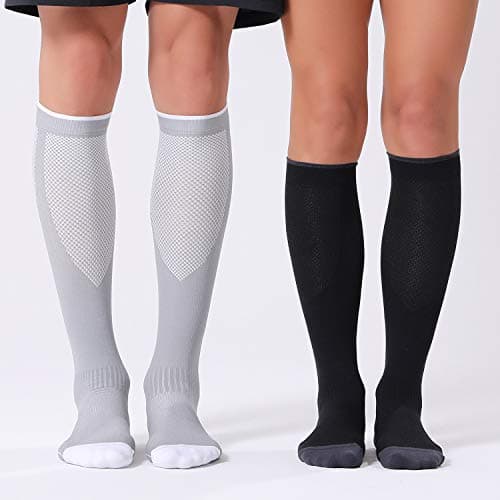FITRELL 3 Pairs Compression Socks for Women and Men 20-30mmHg- Circulation and Muscle Support Socks for Travel, Running, Nurse, Knee High, Medical Black+White+Grey Small-Medium — view 5