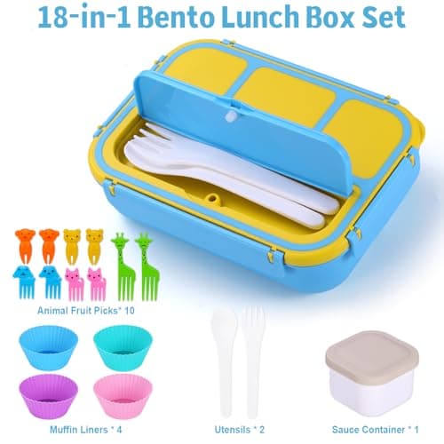 shell and turtle Bento Box for Kids Girls Boys, Bento Box Adult Lunch Box with 4 Compartments, Lunch Containers with Utensils, Sauce Jar, Muffin Liners for School, 40 Oz/5 Cup, Blue — view 4