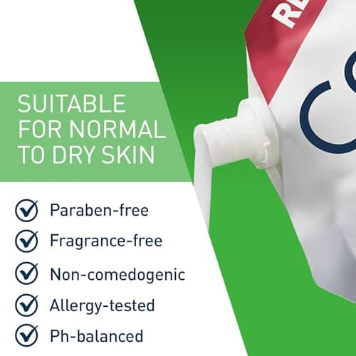 CeraVe Hydrating Cream To Foam Cleanser, Makeup Remover Face Wash For Dry Skin, Foaming Facial Cleanser With Hyaluronic Acid, Normal To Dry Skin, Fragrance Free & Non Comedogenic, 16 Ounce Refill — view 4