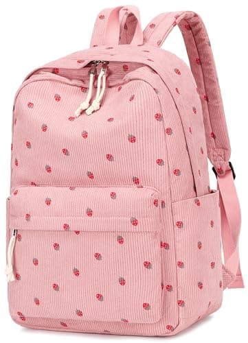 Bluboon Backpack for School Girls Backpack Cute Corduroy Bookbag Kids Backpack Laptop Backpack Gifts for Women, Corduroy Strawberry Pink, Classic