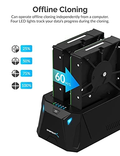 SABRENT 2 Bay USB C Hard Drive Docking Station, SSD HDD 2.5 3.5 inch SATA case Dock, External SSD Enclosure, Power Adapter, Offline cloning, LED Indicator, Tool-Free, USB-c Cables Included (EC-CH2B) — view 7