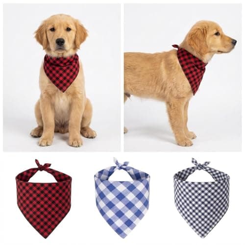 Dog Bandanas 1 Pack; Cotton Linen Blue Bandana Plaid for Large Dogs; Soft Breathable Dog Accessories; Classic Dog Apparel & Accessories(Blue Gingham,) — view 3