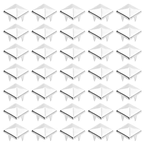 Hoxfly 100Pcs Square Rivets, 10 mm Four Jaw Square Spike Studs, DIY Leathercraft Spike Rivets, Metal Pyramid Rivet Studs for Leather Clothing Shoes Bracelets Handbags DIY Punk Rock Jewelry (Silver) — view 7