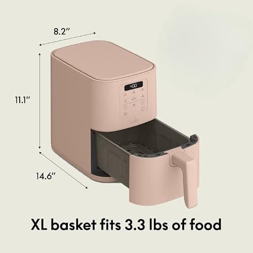 bella 4Qt Slim Air Fryer, Fits-anywhere™ Kitchenware, EverGood™ Ceramic Nonstick Coating, Adjustable Temperature, 6 Preset Cooking Options, 60 Min Auto Shutoff w Audible Tone, 3.3lb Capacity, Blossom — view 6