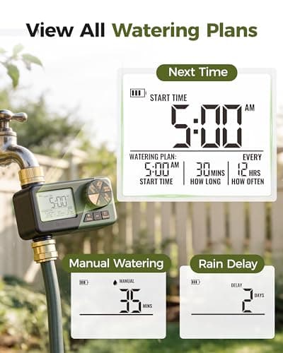 Diivoo Water Sprinkler Timer with Brass Inlet & Outlet, Irrigation Hose Timer with Weekly and Daily Frequency Irrigation, Rain Delay and Manual Watering for Lawns and Gardens — view 3
