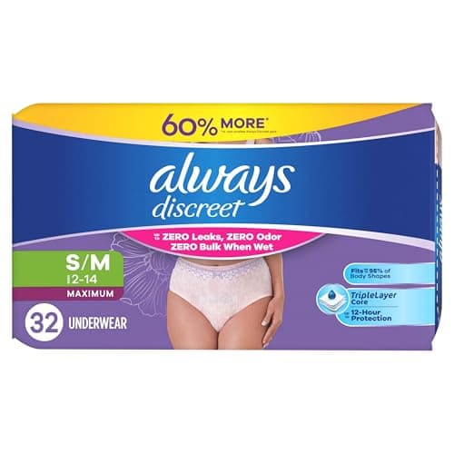 Always Discreet Adult Diapers for Women, Incontinence Underwear, Postpartum Essentials, Disposable Briefs, Max Absorbency, Bladder Leak Protection, Small/Medium, 32ct — view 11