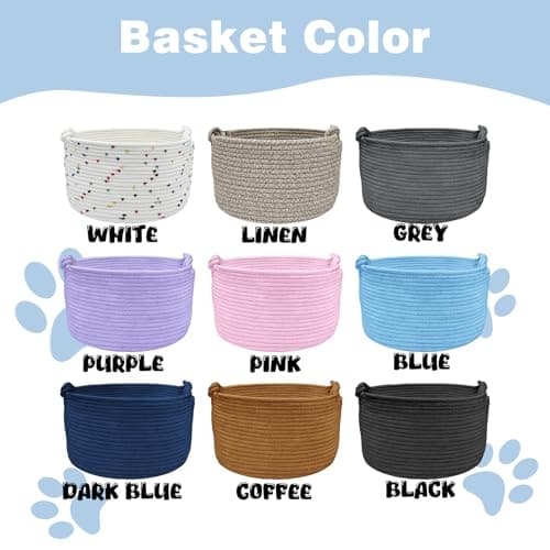 Personalized Dog Toy Basket, Custom Cat Toy Storage Bin, Large Durable Cotton Rope Basket for Puppy/Kitten Supplies, Handmade Pet Toy Box with Name Embroidery, Gift for Pet Lovers (M/L Size, 9 Colors) — view 5