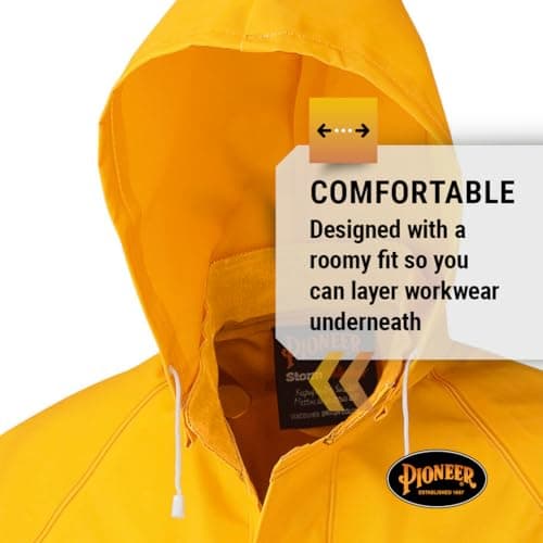 Pioneer FR Waterproof Long Rain Jacket for Men - Flame Resistant PVC Yellow Rain Gear for Work - X-Large — view 4