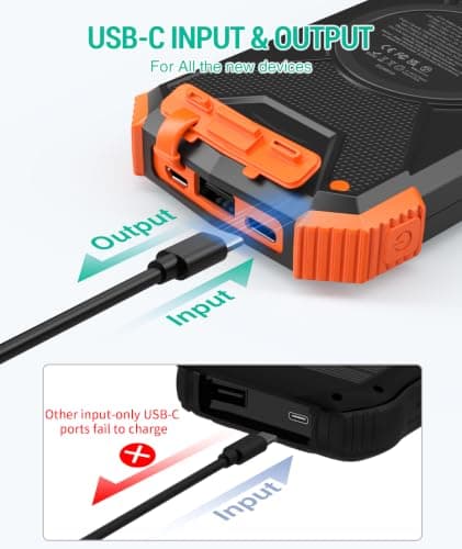 BLAVOR Solar Power Bank 10,000mAh, Portable Wireless Charger, 20W Fast Charging External Battery Pack with USB C for Cell Phones, Solar Panel Charging with Dual Flashlight for Camping — view 3