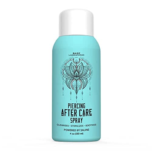 Base Labs Piercing Aftercare Spray 4oz Cleanses, Sterilizes & Soothes Saline Solution for Piercings Piercing Aftercare Healing Treatment for Ears, Nose, Body, Belly Piercings 120ml