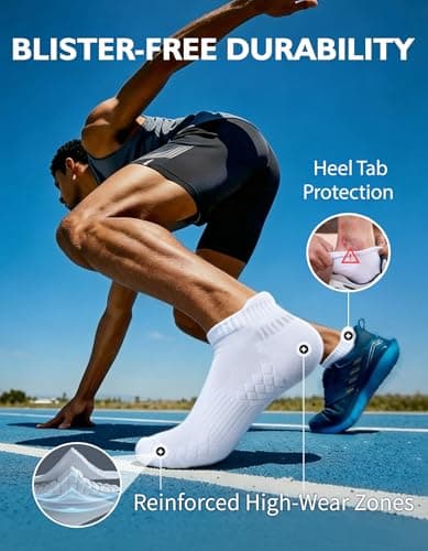 CLOSEMATE Ankle Athletic Running Socks for Men Terry Cushioned Moisture-Wicking Anti-Blister Comfort Socks 6 Pairs(6White,L) — view 4