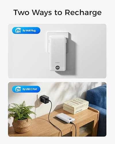 VEGER Portable Charger with Built-in AC Plug and Cables, All in One 10000mAh Ultra Slim Power Bank Travel Essentials, USB C External Battery Pack Compatible with iPhone, Samsung, More, White — view 4