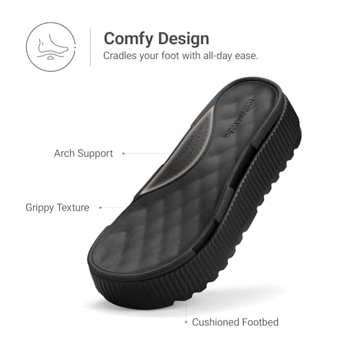 DREAM PAIRS Waterproof Slip On Platform Sandals,All Black,8 — view 5