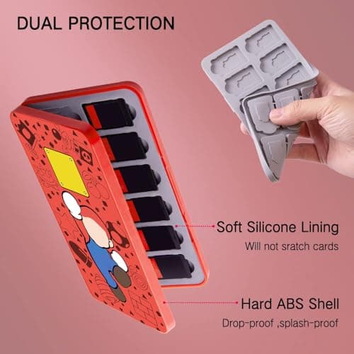 PERFECTSIGHT Switch Game Card Case for Nintendo Switch 2/ Lite / OLED, Game Holder Cartridge Case for Game Cards and 48 SD Cards, Kawaii Portable Compact Storage Box (Red M, 24 Slots) — view 4