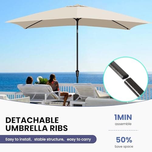 Ayge 6.5x10FT Rectangular Patio Umbrella Outdoor Table Umbrella w/Push Button Tilt & Crank Rectangle Market Umbrella UV Protection for Garden,Deck,Lawn,Yard & Pool,Beige — view 4