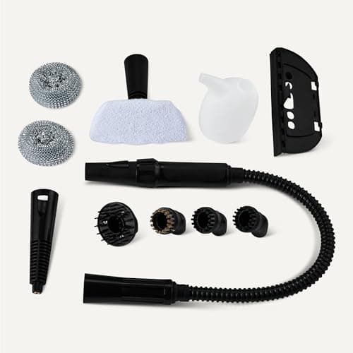 Amazon Basics Handheld Steam Cleaner for Home with 9 Accessories, Powerful 1000W Steam Shot, 8.5oz Tank, White — view 3