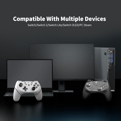 AceGamer Wireless Pro Controller for Nintendo Switch/Lite/OLED/Switch 2/PC, 2 pack, Hall Effect Joystick for Switch 2 Pro Controller with Wake-Up/Dual Vibration/Turbo/Ergonomic ! (Black&White) — view 4
